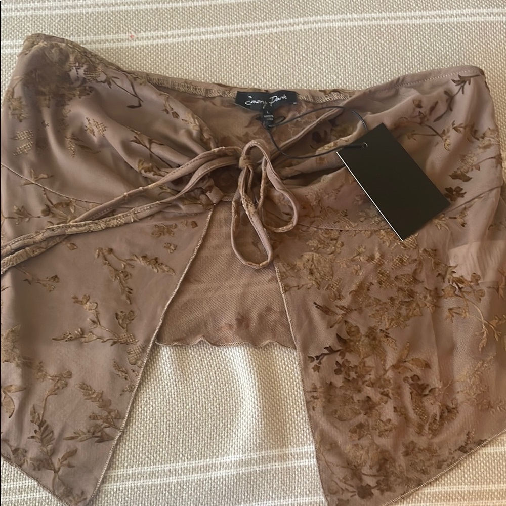 Emory Park Tan Floral Mesh Top
